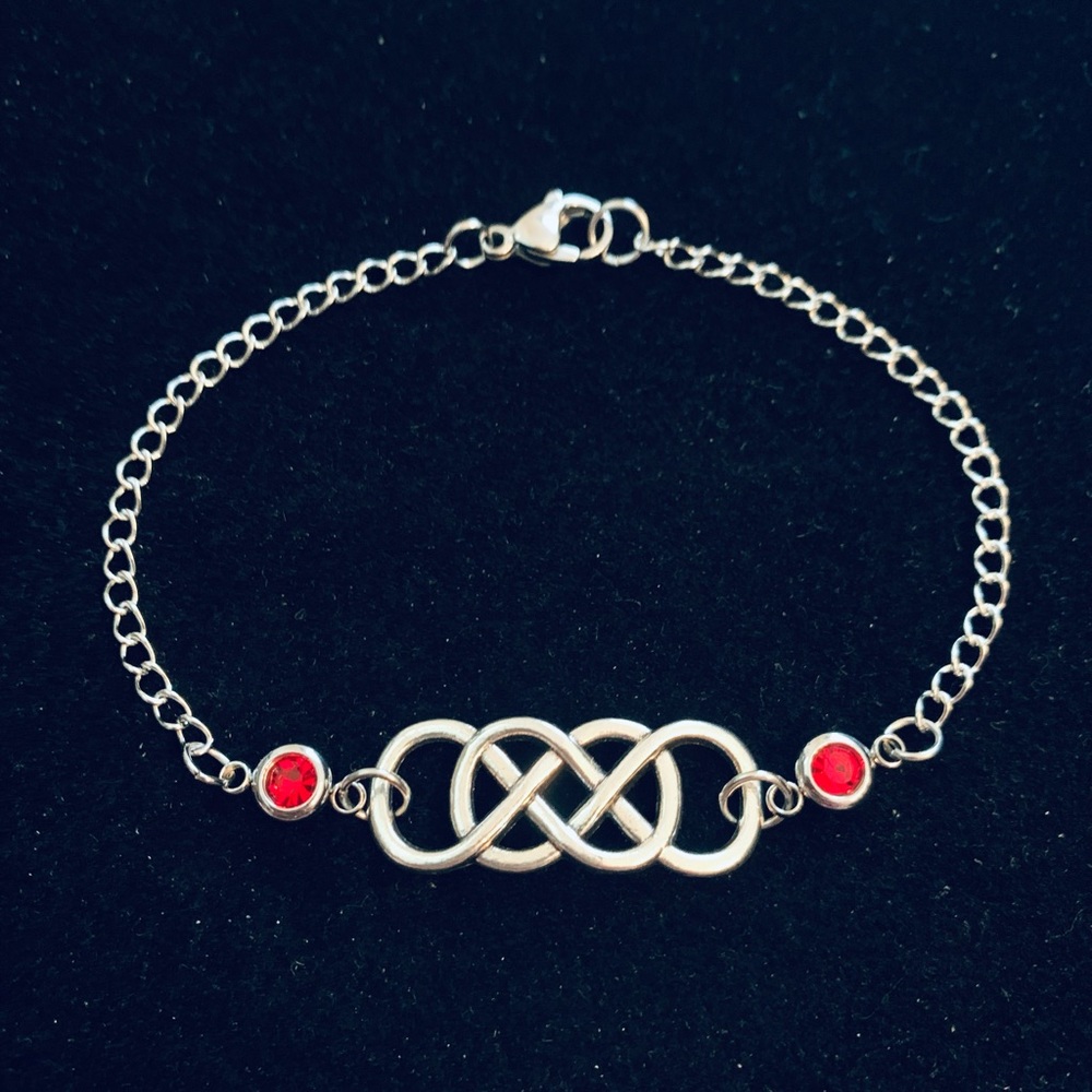 Double Infinity chain bracelet with birthstone charms